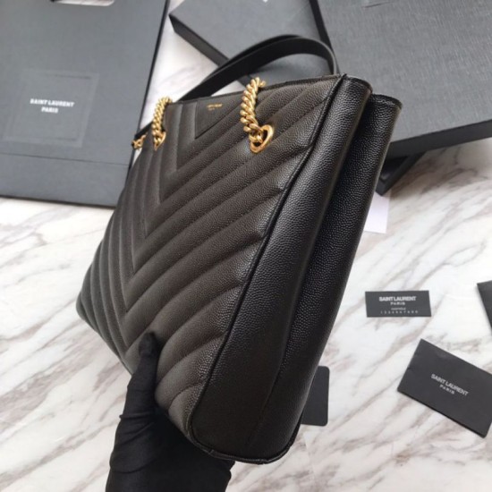 Fake YSL Saint Laurent Grain Embossed Shopping Handbag Black Replica