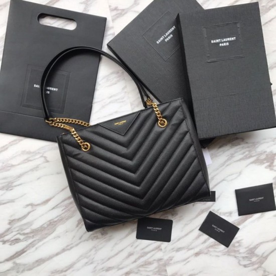 Fake YSL Saint Laurent Grain Embossed Shopping Handbag Black Replica