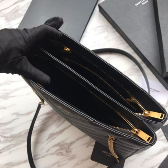 Fake YSL Saint Laurent Grain Embossed Shopping Handbag Black Replica