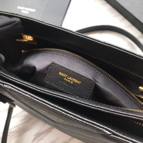 Fake YSL Saint Laurent Grain Embossed Shopping Handbag Black Replica