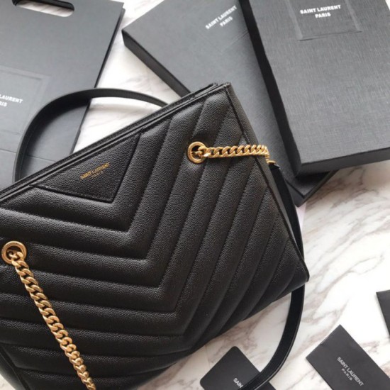 Fake YSL Saint Laurent Grain Embossed Shopping Handbag Black Replica