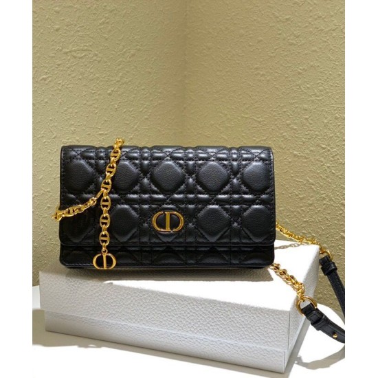 Fake Christian Dior Caro Belt Pouch With Chain Bag Black Replica