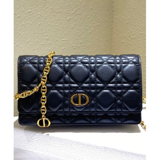 Fake Christian Dior Caro Belt Pouch With Chain Bag Black Replica