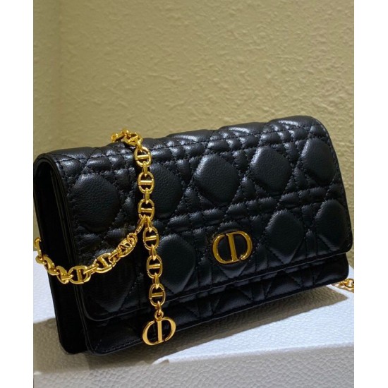 Fake Christian Dior Caro Belt Pouch With Chain Bag Black Replica