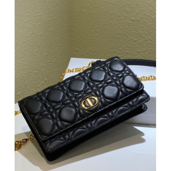 Fake Christian Dior Caro Belt Pouch With Chain Bag Black Replica