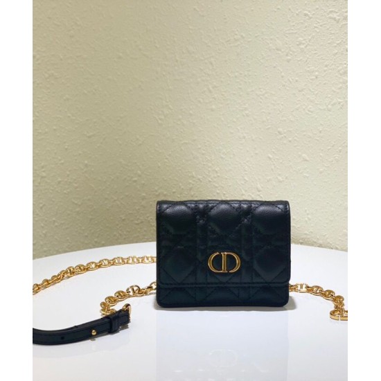 Replica Christian Dior Mini Caro Pouch With Chain Black