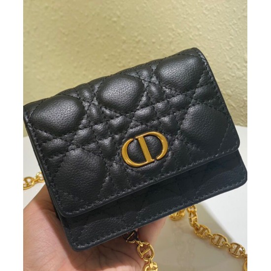Replica Christian Dior Mini Caro Pouch With Chain Black
