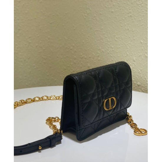 Replica Christian Dior Mini Caro Pouch With Chain Black