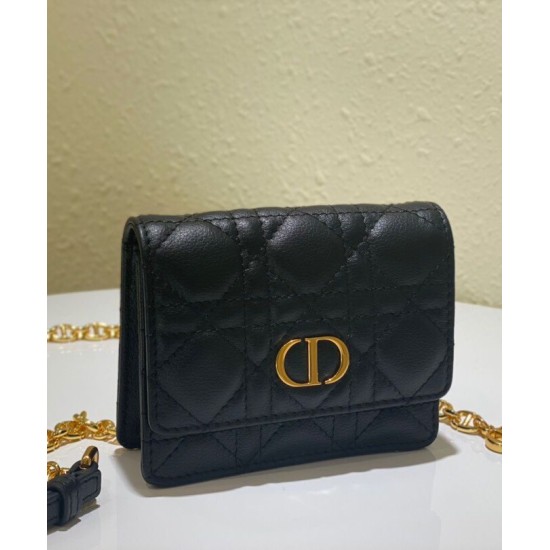 Replica Christian Dior Mini Caro Pouch With Chain Black