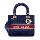 Fake Christian Dior Medium Lady D-lite Bag Velvet Cannage Embroidery Dark Blue Replica