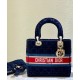 Fake Christian Dior Medium Lady D-lite Bag Velvet Cannage Embroidery Dark Blue Replica