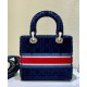 Fake Christian Dior Medium Lady D-lite Bag Velvet Cannage Embroidery Dark Blue Replica