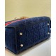 Fake Christian Dior Medium Lady D-lite Bag Velvet Cannage Embroidery Dark Blue Replica