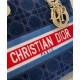 Fake Christian Dior Medium Lady D-lite Bag Velvet Cannage Embroidery Dark Blue Replica