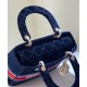 Fake Christian Dior Medium Lady D-lite Bag Velvet Cannage Embroidery Dark Blue Replica