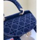 Fake Christian Dior Medium Lady D-lite Bag Velvet Cannage Embroidery Dark Blue Replica