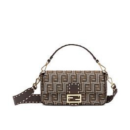 Replica Baguette Embroidered FF Fabric Bag 8BR6008 Dark Coffee