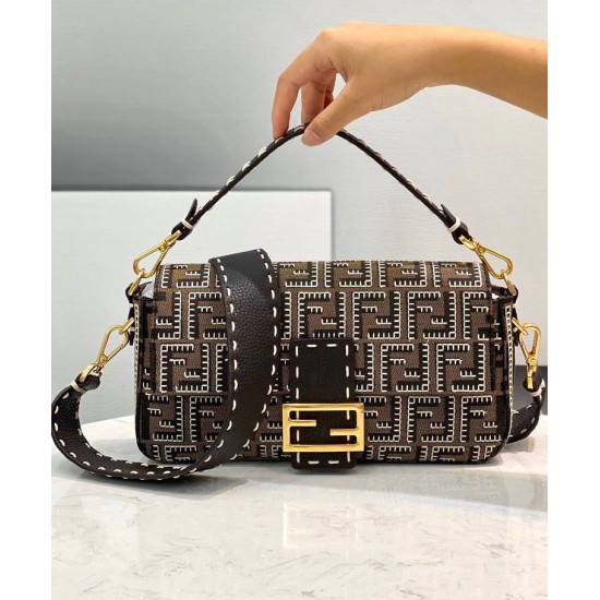 Replica Baguette Embroidered FF Fabric Bag 8BR6008 Dark Coffee