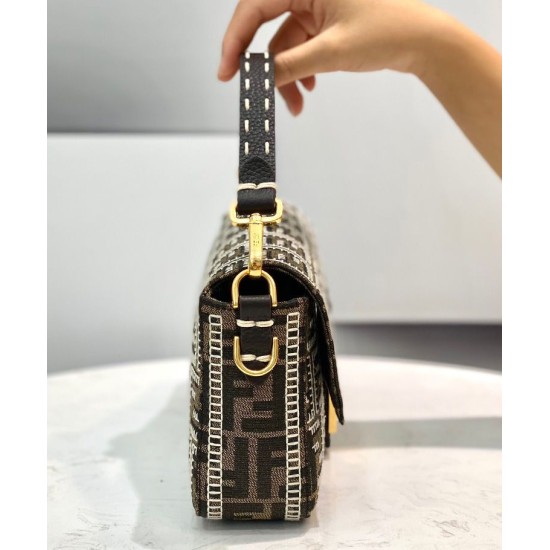 Replica Baguette Embroidered FF Fabric Bag 8BR6008 Dark Coffee