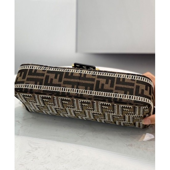 Replica Baguette Embroidered FF Fabric Bag 8BR6008 Dark Coffee