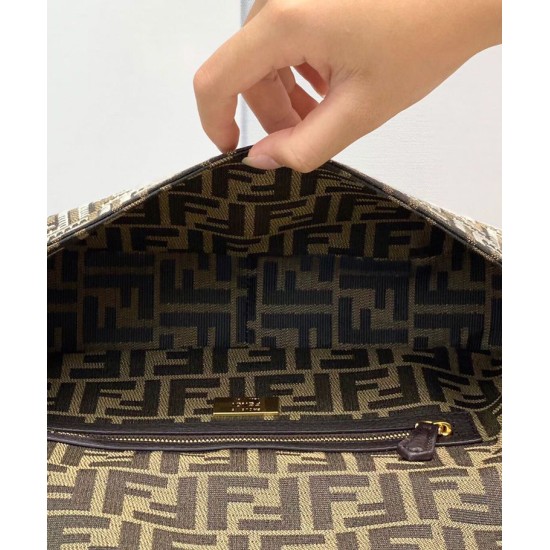Replica Baguette Embroidered FF Fabric Bag 8BR6008 Dark Coffee