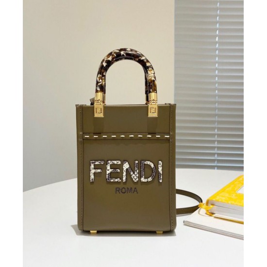Replica Mini Sunshine Shopper Leather And Elaphe Bag 8BS051 Khaki