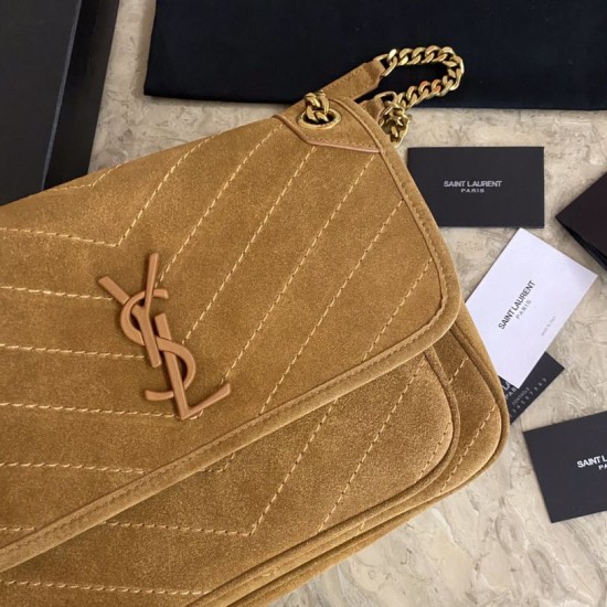 Fake YSL Saint Laurent Niki Medium Quilted Suede Bag Brown Replica