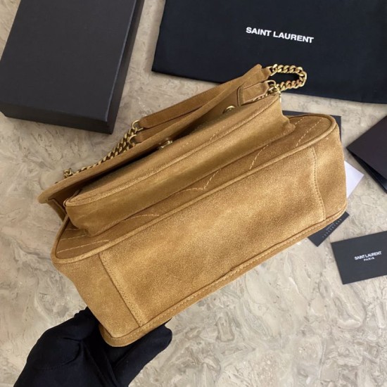 Fake YSL Saint Laurent Niki Medium Quilted Suede Bag Brown Replica