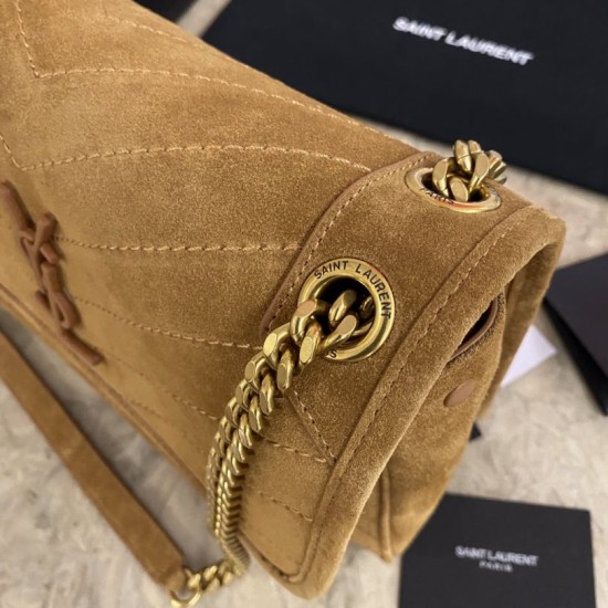 Fake YSL Saint Laurent Niki Medium Quilted Suede Bag Brown Replica