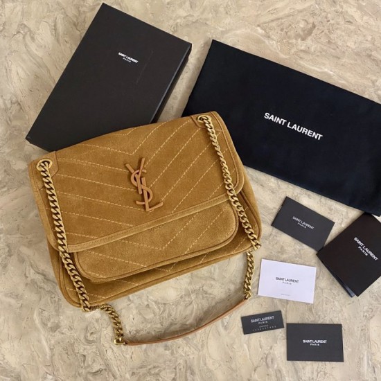 Fake YSL Saint Laurent Niki Medium Quilted Suede Bag Brown Replica