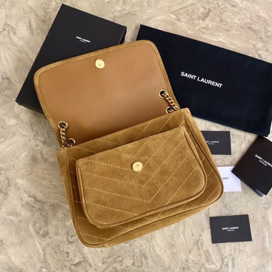 Fake YSL Saint Laurent Niki Medium Quilted Suede Bag Brown Replica