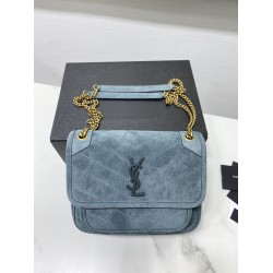 Replica YSL Saint Laurent Niki Medium Quilted Suede Bag Blue
