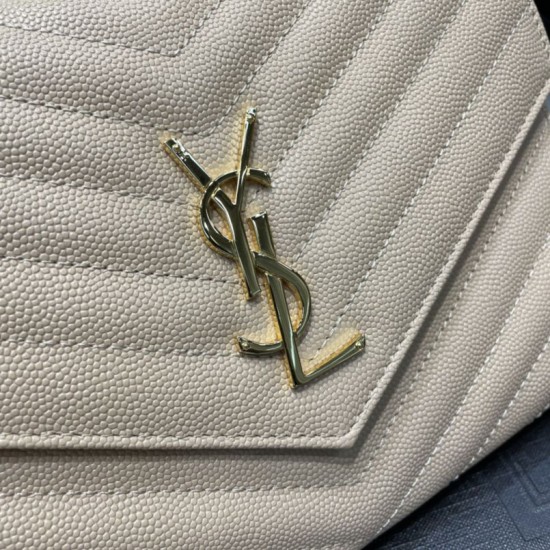 Fake YSL Saint Laurent Monogram Clutch Quilted Grain Dark Beige Replica