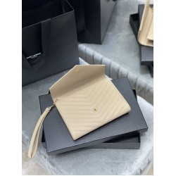 Fake YSL Saint Laurent Monogram Clutch Quilted Grain Dark Beige Replica