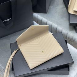 Fake YSL Saint Laurent Monogram Clutch Quilted Grain Dark Beige Replica
