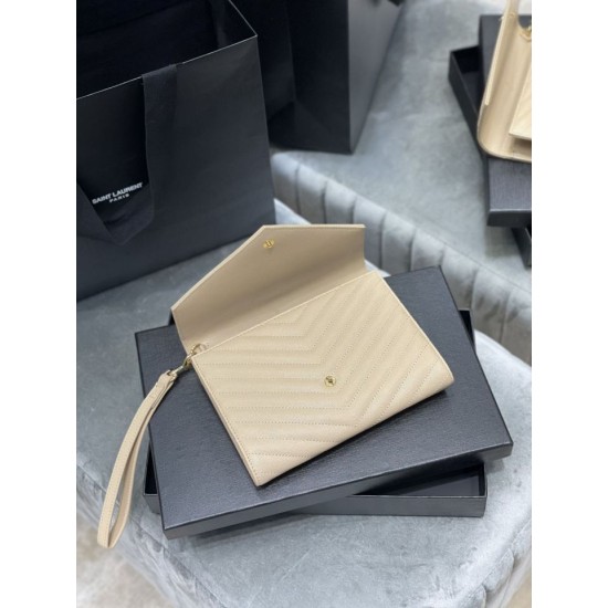 Fake YSL Saint Laurent Monogram Clutch Quilted Grain Dark Beige Replica