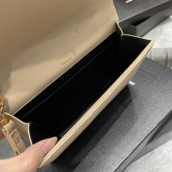 Fake YSL Saint Laurent Monogram Clutch Quilted Grain Dark Beige Replica