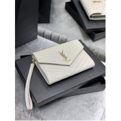 Replica YSL Saint Laurent Monogram Clutch Quilted Grain Beige