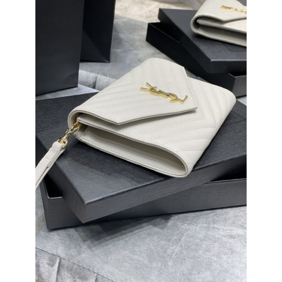 Replica YSL Saint Laurent Monogram Clutch Quilted Grain Beige