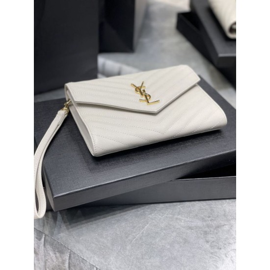 Replica YSL Saint Laurent Monogram Clutch Quilted Grain Beige