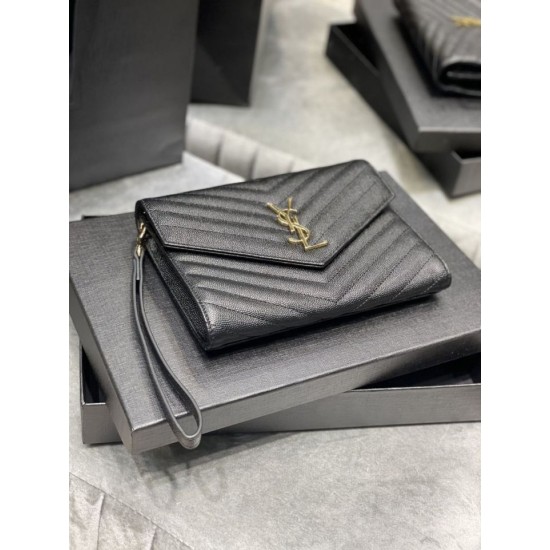 Replica YSL Saint Laurent Monogram Clutch Quilted Grain Black