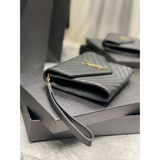 Replica YSL Saint Laurent Monogram Clutch Quilted Grain Black