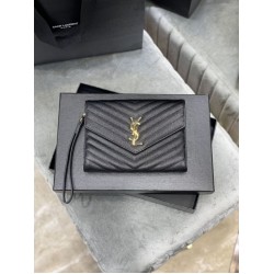 Replica YSL Saint Laurent Monogram Clutch Quilted Grain Black