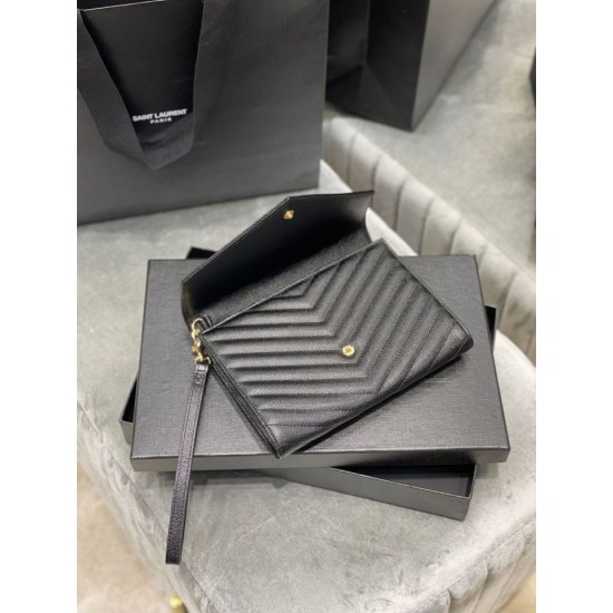 Replica YSL Saint Laurent Monogram Clutch Quilted Grain Black