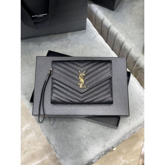 Replica YSL Saint Laurent Monogram Clutch Quilted Grain Black