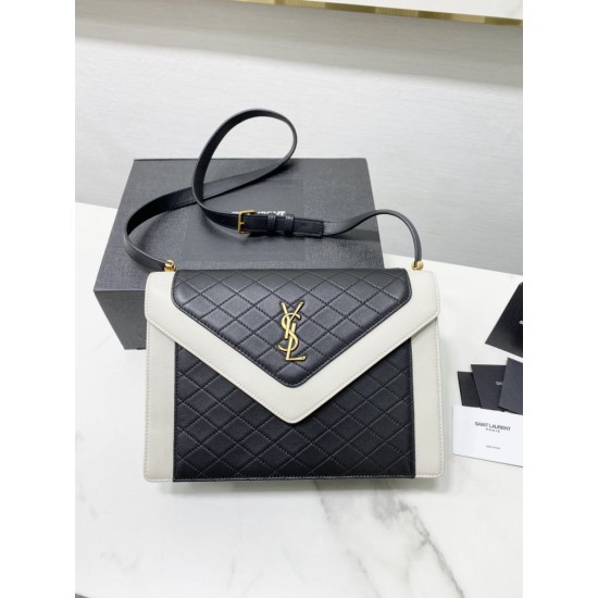 Replica YSL Saint Laurent gaby Satchel Vintage Lambskin Bag Black / White
