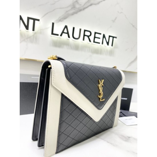 Replica YSL Saint Laurent gaby Satchel Vintage Lambskin Bag Black / White