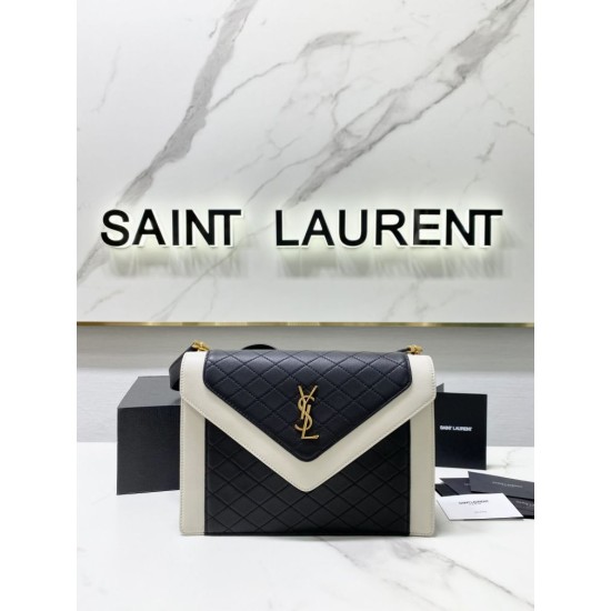 Replica YSL Saint Laurent gaby Satchel Vintage Lambskin Bag Black / White