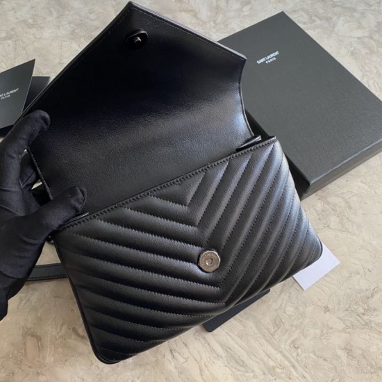Fake YSL Saint Laurent Medium Envelope Kate Chain shoulder Bag Mix Matelasse Black Replica
