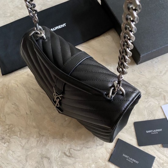 Replica YSL Saint Laurent Medium Envelope Kate Chain shoulder Bag Mix Matelasse Black Silver